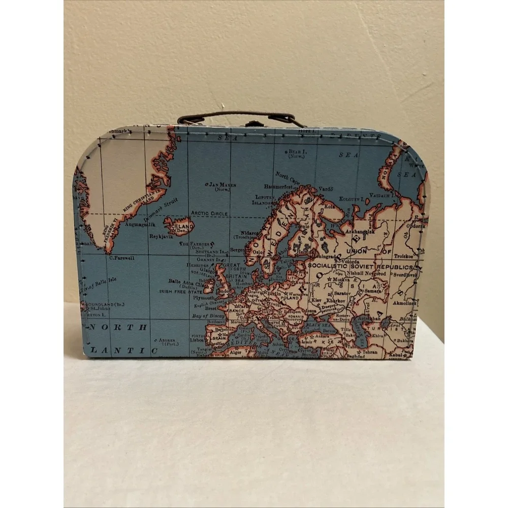 Jewelkeeper Set of 2 Paperboard Suitcase Storage Box World Map Travel Theme Blue